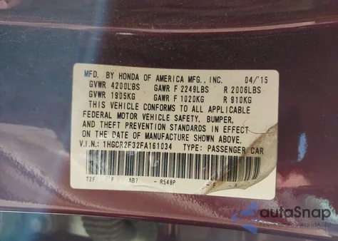 2015 Honda Accord Lx z USA, uszkodzony, nr VIN 1HGCR2F32FA161034